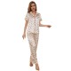 European and American women's pajamas, spring and summer, ice silk short-sleeved shirt/long pants homewear two-piece set