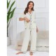 European and American pajama pants for women, spring and summer, thin bubble crepe short-sleeved long pants loungewear set.