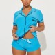 New European and American women's summer basic collared short-sleeved shorts two-piece pajama set