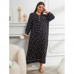 European and American plus-size pajamas for women, autumn and winter, suitable for overweight women (200 pounds), long-sleeved plus-size nightgowns.