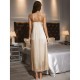 European and American ice silk camisole nightgown for women, summer slit lace imitation silk sexy loungewear for women.