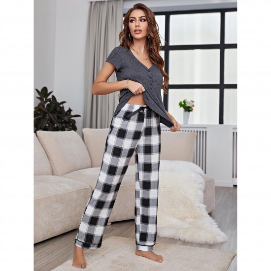 European and American women's spring and autumn short-sleeved trousers home wear set, independent website, pajamas.