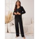 European and American homewear autumn and winter cardigan, long-sleeved and long-pants two-piece set, women's sleepwear.