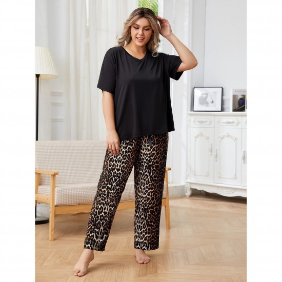 European and American plus-size pajamas for women, spring and autumn, plus-size loungewear sets suitable for overweight women, can be worn outdoors.