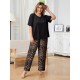European and American plus-size pajamas for women, spring and autumn, plus-size loungewear sets suitable for overweight women, can be worn outdoors.