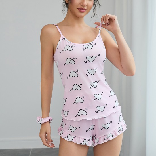 European and American sexy pajamas women's summer heart camisole top and shorts two-piece home wear pajamas