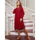 European and American style long nightgown for women, Christmas red plaid loose-fitting long-sleeved home wear pajamas