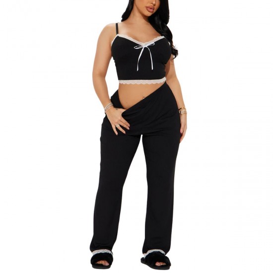 European and American women's summer sexy lace suspender trousers, two-piece loungewea