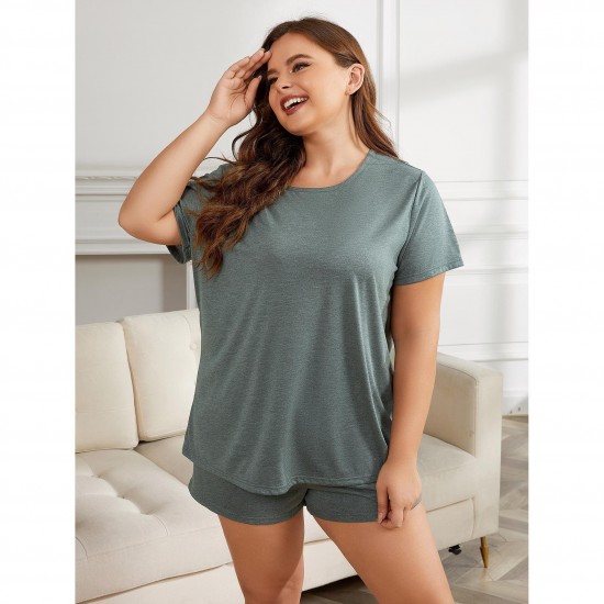 European and American plus-size pajamas for women, summer loose and casual 5XL short-sleeved shorts, two-piece loungewear set for women over 200 pounds.