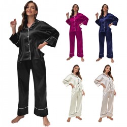 European and American imitation silk pajamas women's autumn and winter long-sleeved pajama pants homewear set can be worn outside