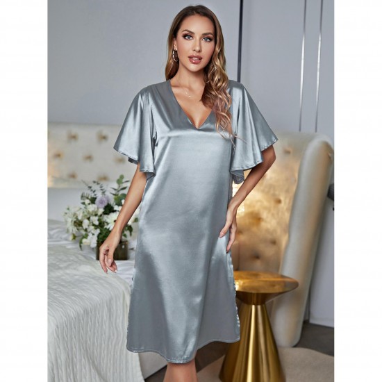 European and American women's summer high-end ice silk sexy loungewear short-sleeved nightgown women's pajamas