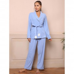 Women's nightgown autumn and winter tie-down long-sleeved and long-pants set, homewear and pajamas for women, outerwear.