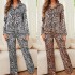 European and American women's pajamas, fall and winter, simulated silk leopard print, long-sleeved trousers, two-piece loungewear, pajamas