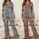 European and American women's pajamas, fall and winter, simulated silk leopard print, long-sleeved trousers, two-piece loungewear, pajamas