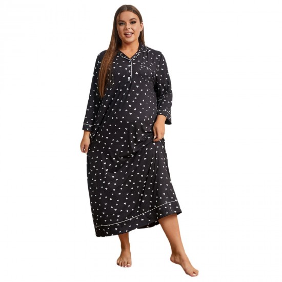 European and American plus-size pajamas for women, autumn and winter, suitable for overweight women (200 pounds), long-sleeved plus-size nightgowns.