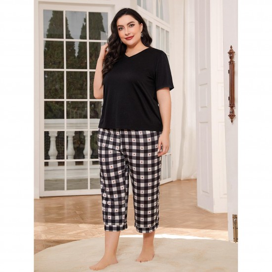 European and American Homewear Set Spring and Autumn 200 lbs Short-Sleeved Long Pants 5XL Plus Size Women's Nightgown