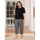 European and American Homewear Set Spring and Autumn 200 lbs Short-Sleeved Long Pants 5XL Plus Size Women's Nightgown