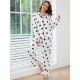 European and American women's pajamas autumn and winter heart print long-sleeved shirt and trousers two-piece homewear set