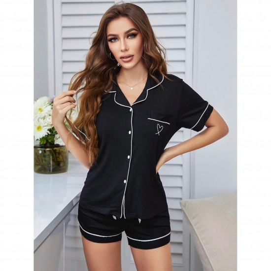 European and American homewear set cardigan short-sleeved shirt and shorts summer pajamas women's