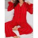 European and American women's pajamas autumn and winter red long-sleeved long pants homewear set