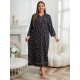 European and American plus-size pajamas for women, autumn and winter, suitable for overweight women (200 pounds), long-sleeved plus-size nightgowns.