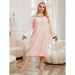European and American plus size nightgown women's long plus mm lace trim thin long-sleeved loungewear pajamas