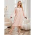 European and American plus size nightgown women's long plus mm lace trim thin long-sleeved loungewear pajamas
