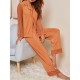 European and American home wear women's solid color lace mesh long-sleeved pajamas set