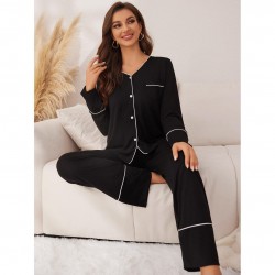 European and American homewear autumn and winter cardigan, long-sleeved and long-pants two-piece set, women's sleepwear.
