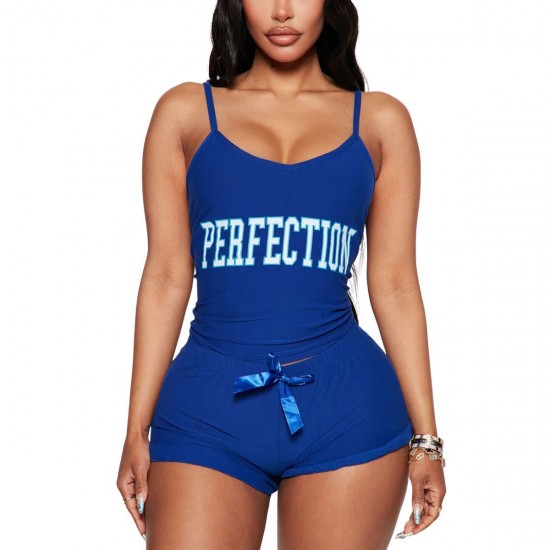 European and American sexy pajamas women's summer letter camisole shorts two-piece loungewear set (пижама)