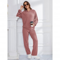 European and American hooded casual set women's pajamas waffle loose long-sleeved long pants two-piece loungewear set