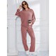 European and American hooded casual set women's pajamas waffle loose long-sleeved long pants two-piece loungewear set