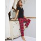 European and American women's spring and autumn V-neck short-sleeved trousers loungewear set export pajamas