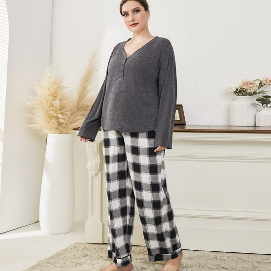 European and American plus-size pajamas for women, loose and casual autumn and winter, plus-size long-sleeved and long-pants homewear sets,