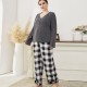 European and American plus-size pajamas for women, loose and casual autumn and winter, plus-size long-sleeved and long-pants homewear sets,
