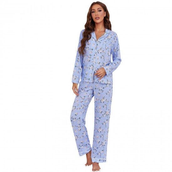 European and American women's pajamas spring and autumn long-sleeved long pants loungewear set