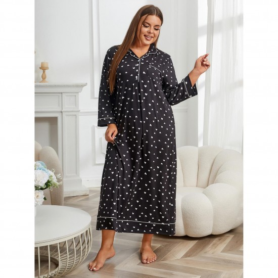 European and American plus-size pajamas for women, autumn and winter, suitable for overweight women (200 pounds), long-sleeved plus-size nightgowns.
