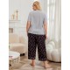 European and American plus-size women's pajamas, summer, loose casual, plus-size, short-sleeved, long pants homewear two-piece set