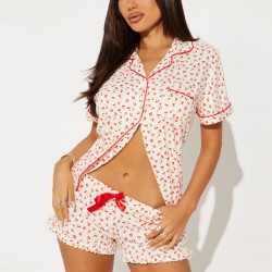 New European and American pajamas women's summer cardigan short-sleeved shorts two-piece home clothes can be worn outside