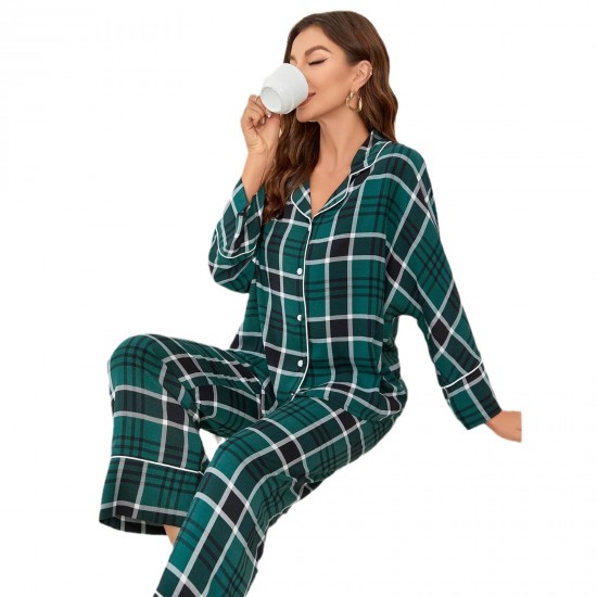 New European and American pajama pants for women, autumn and winter, long-sleeved cardigan, ladies loungewear set.