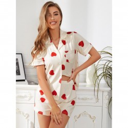 European and American women's pajamas summer thin heart print short-sleeved shorts homewear set nightwear