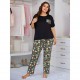 European and American plus size pajamas women's spring and summer short-sleeved long pants home wear set