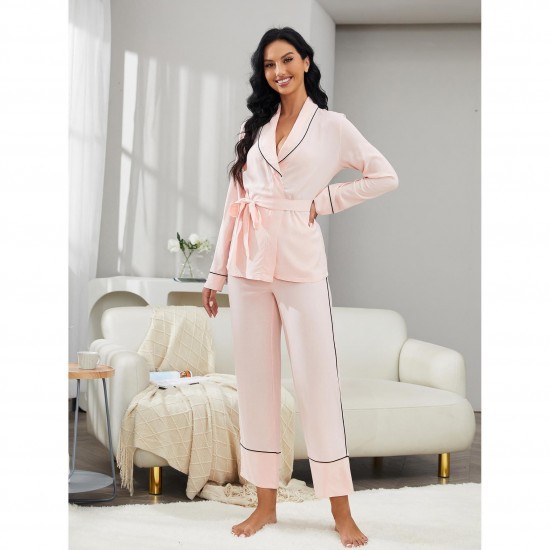 women's Autumn and Winter red long-sleeved robe long pants two-piece home wear