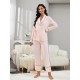 women's Autumn and Winter red long-sleeved robe long pants two-piece home wear
