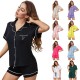 European and American homewear set cardigan short-sleeved shirt and shorts summer pajamas women's