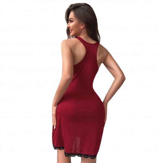 New European and American sexy loungewear pajamas women's summer lace patchwork suspender nightgown women's