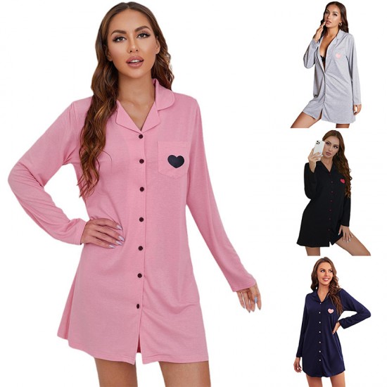 European and American women's spring and autumn heart-printed long-sleeved shirt, women's home wear, independent website,