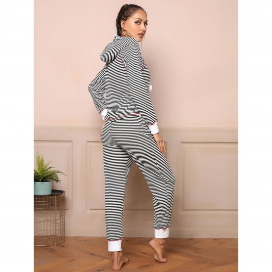 Women's pajamas autumn and winter sports casual hooded long-sleeved top and long-pants two-piece set, homewear that can be worn outside.