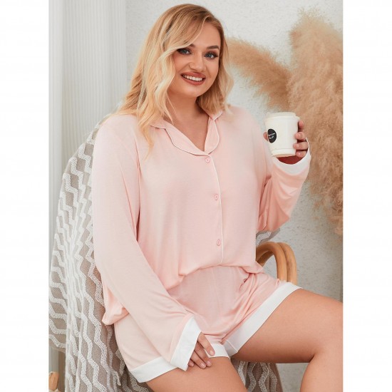 European and American plus-size women's pajamas, spring and summer, modal, suitable for plus-size women up to 200 lbs, long-sleeved, short-length homewear set