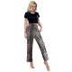 Women's pajamas spring and summer waist-revealing short-sleeved leopard print long pants loungewear set